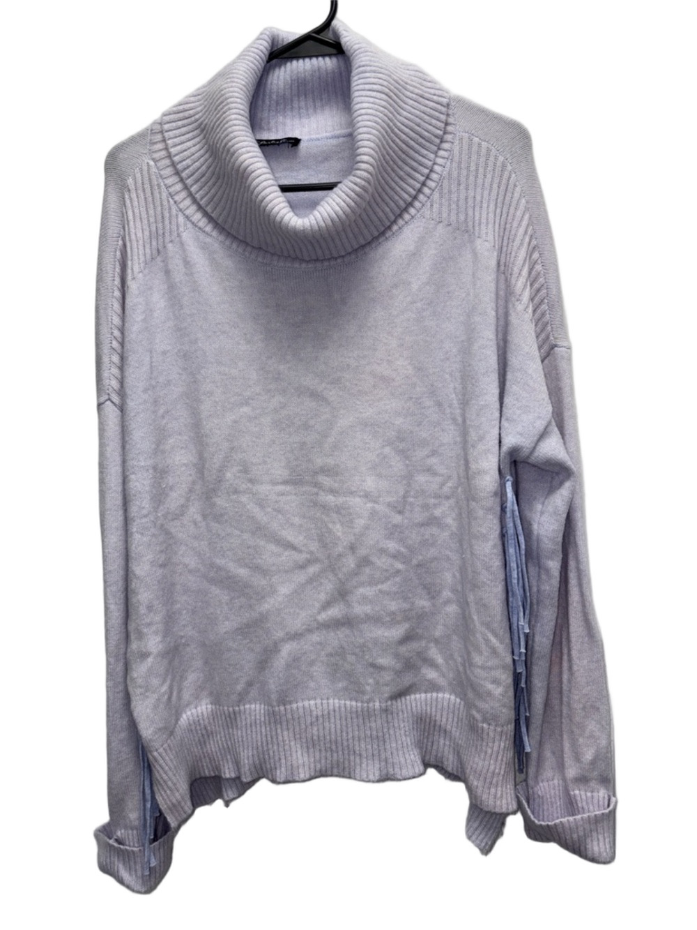 Charlie B Fringe Side Turtleneck Sweater Lavender Knit Oversized Large